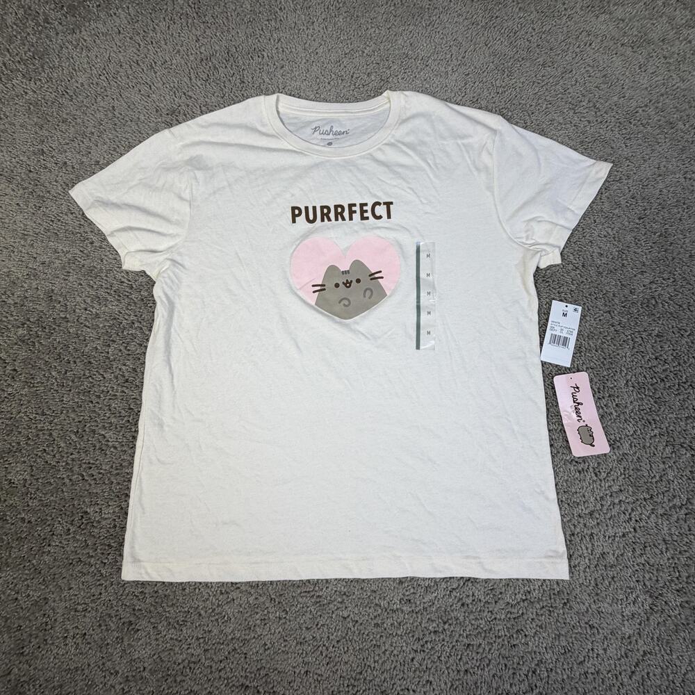 Pusheen Shirt Unisex Medium White Purrfect Heart Graphic Cotton Crew Neck Tee